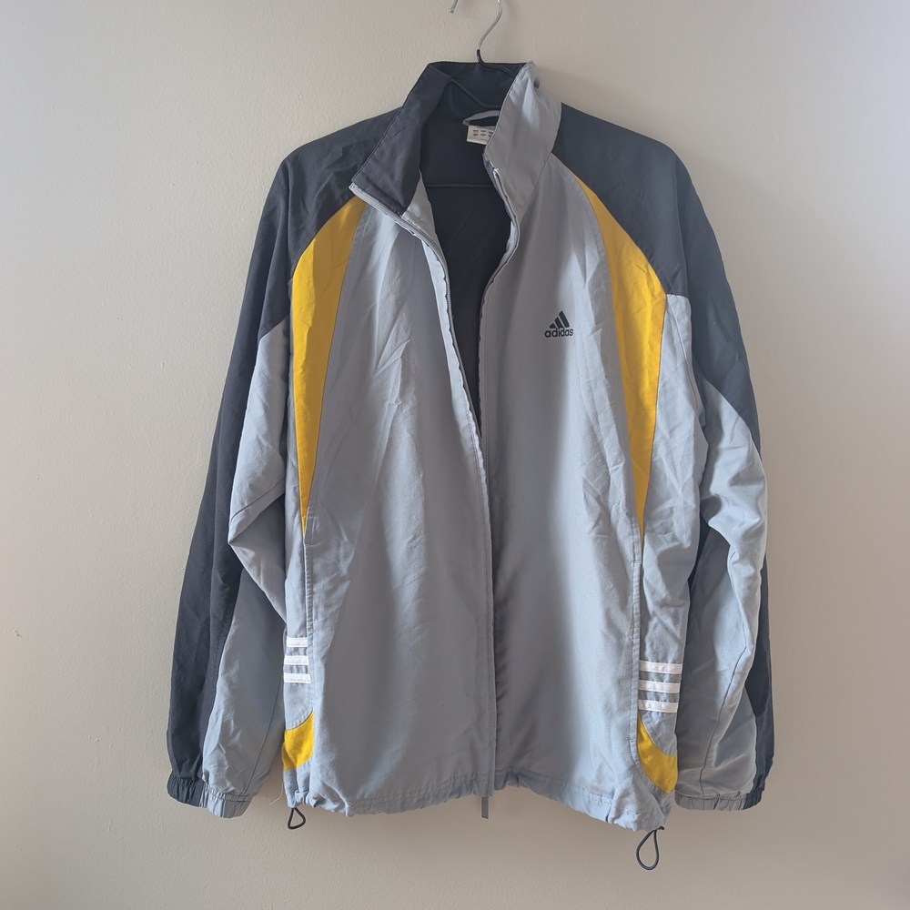 Vintage Early 2000s Adidas Men's Gray and Yellow Track Suit Jacket Sz M